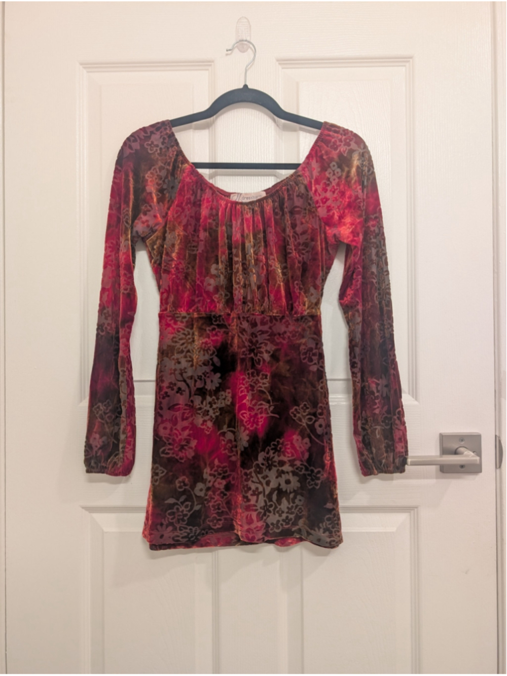 Vintage Whimsigoth Burnout Velvet Floral Dress Mini Tunic Y2K Phoebe Buffay M